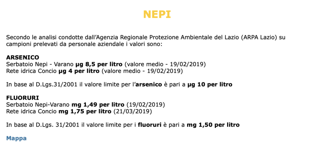 Le analisi Arpa sulla qualità dell'acqua a Nepi.